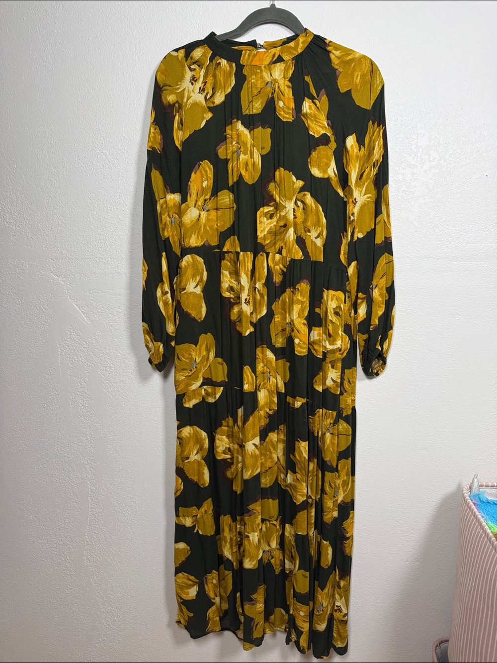a new day Black Maxi Dress with Yellow Floral Print
